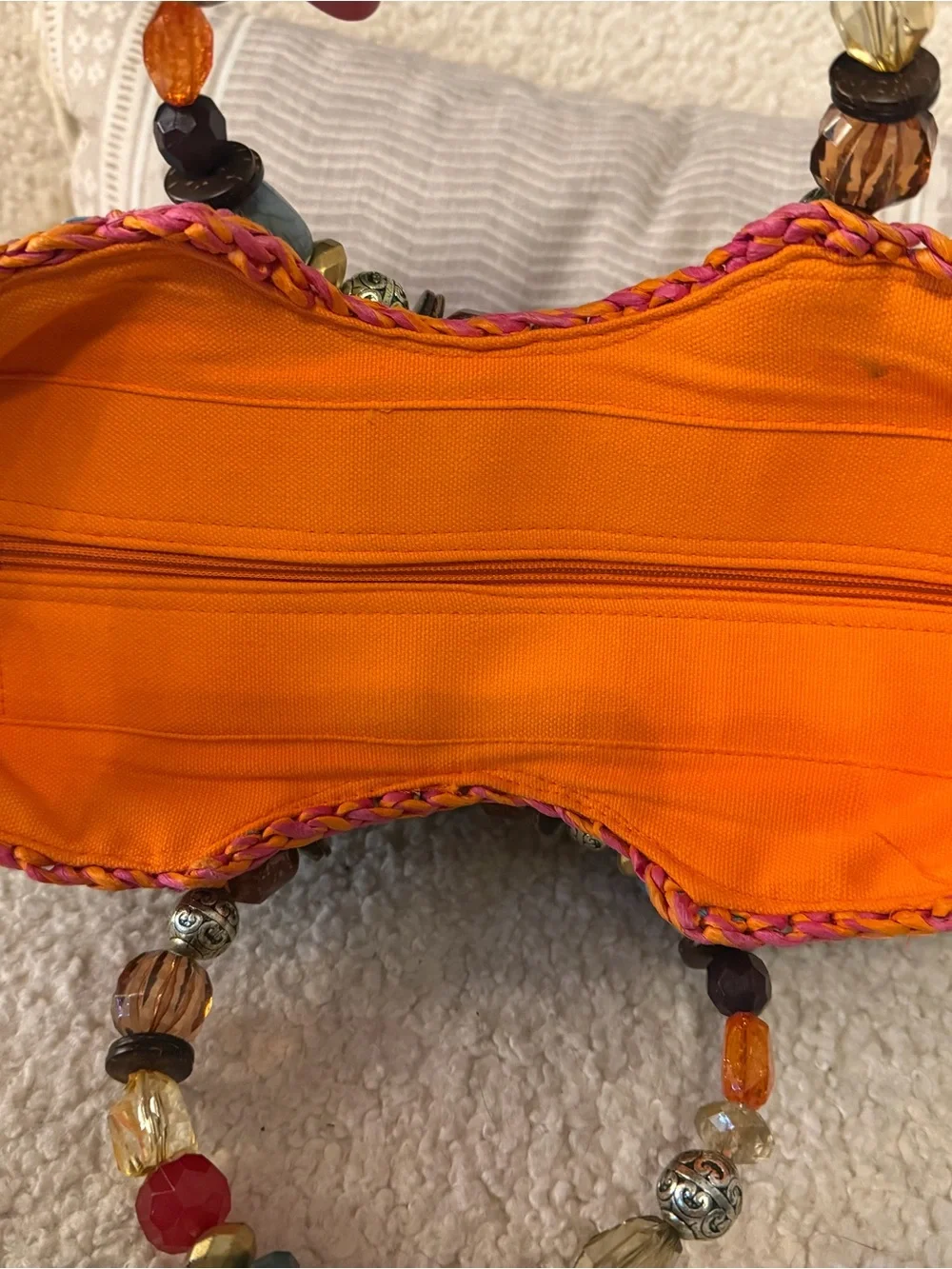 Multicolor Crochet Beach Tote with Beaded Handle